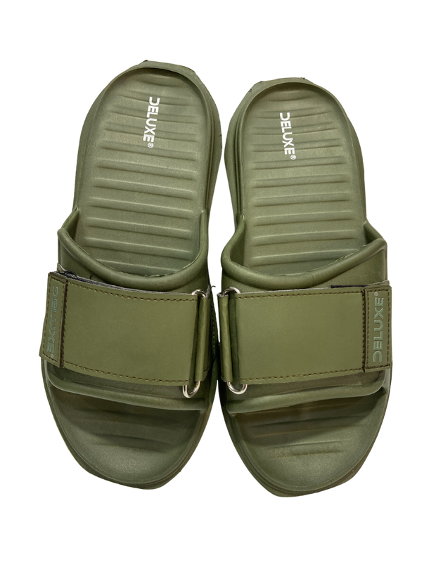 DELUXE Olive Green Strap Slide Sandals