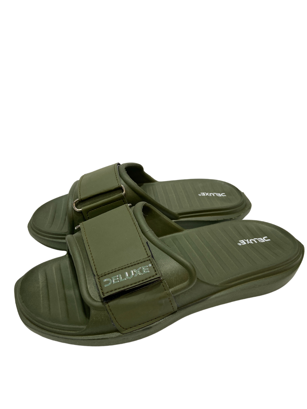 DELUXE Olive Green Strap Slide Sandals
