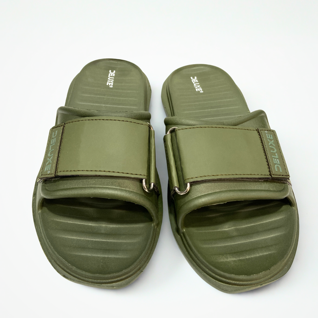 DELUXE Olive Green Strap Slide Sandals