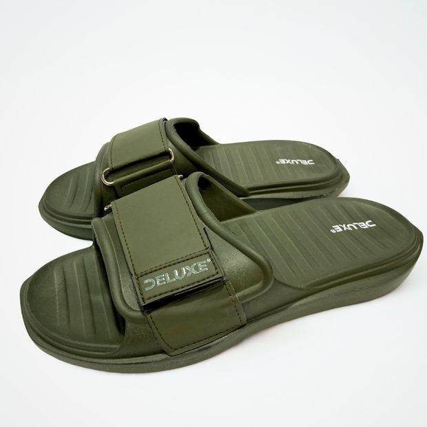 DELUXE Olive Green Strap Slide Sandals