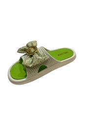 DELUXE Floral Bow Slide Sandals - White & Green