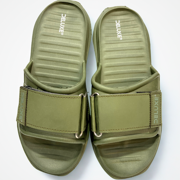 DELUXE Olive Green Strap Slide Sandals